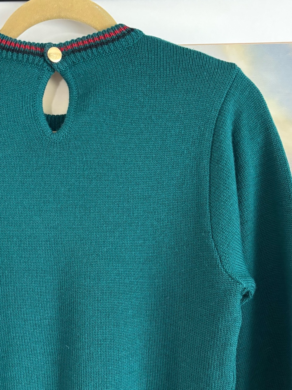 VTG Charter Club Jane Justin Toy Soldier Wool Blend Knit Sweater Green Keyhole S - Picture 14 of 16